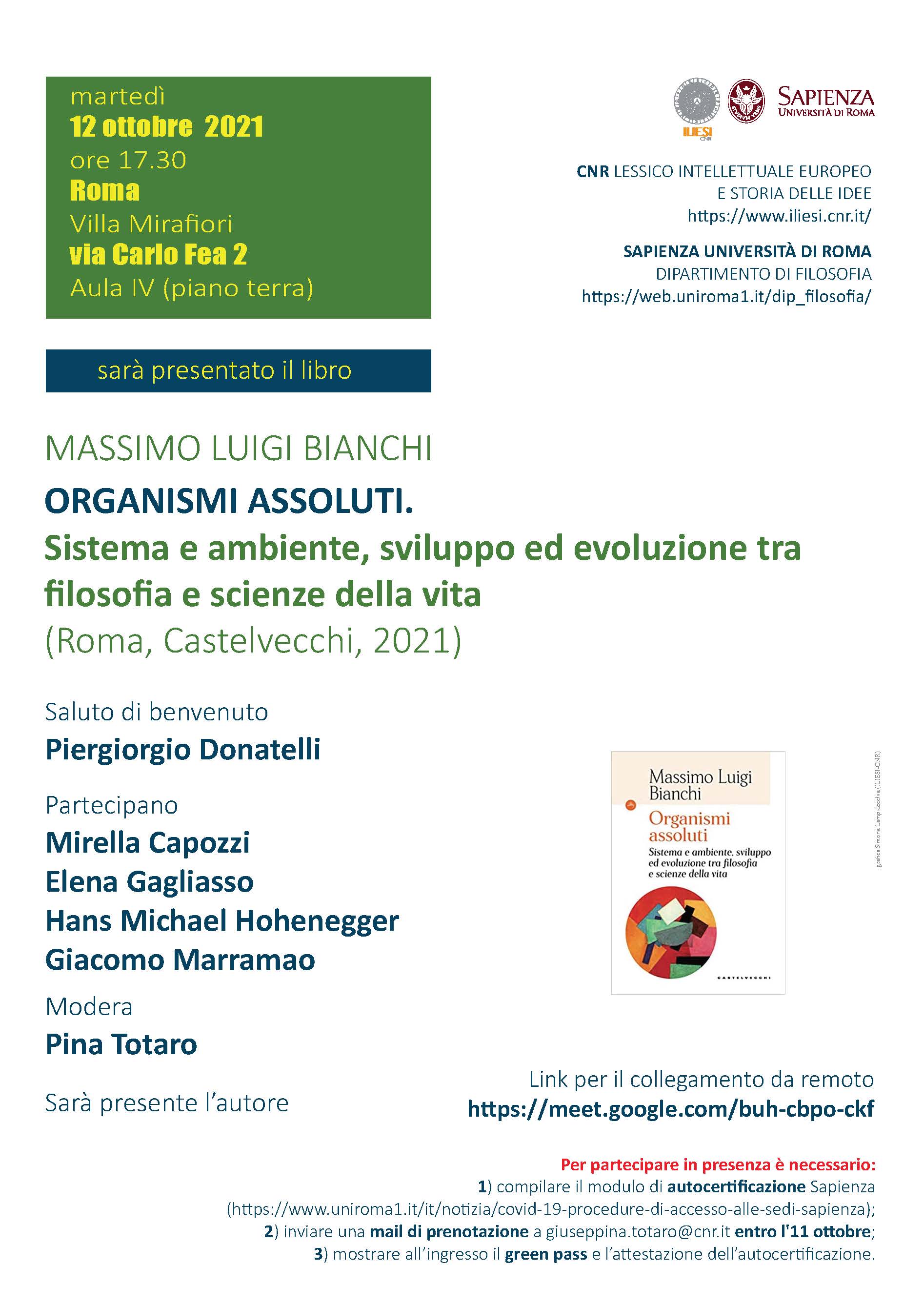 ORGANISMI ASSOLUTI.  Sistema e ambiente, sviluppo ed evoluzione tra filosofia e scienze della vita